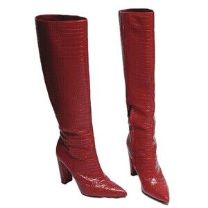 Sam Edelman Raakel Red Leather Croc-embossed Knee-High Boots  7.5